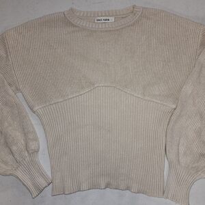 Grace Karin Women's Beige Ribbed Sweater